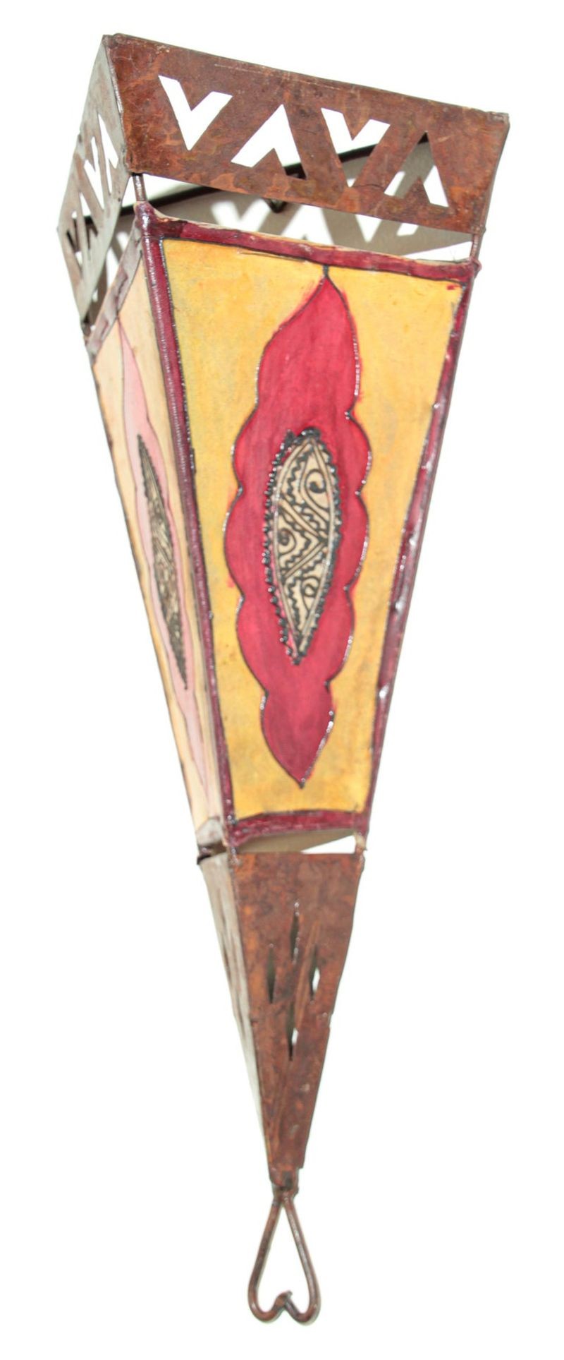 Vintage Handpainted Moroccan Folk Art Parchment Wall Sconce - 2