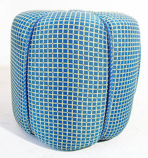 Pair of Vintage Art Deco Pouf Turquoise Upholstered Round Stool