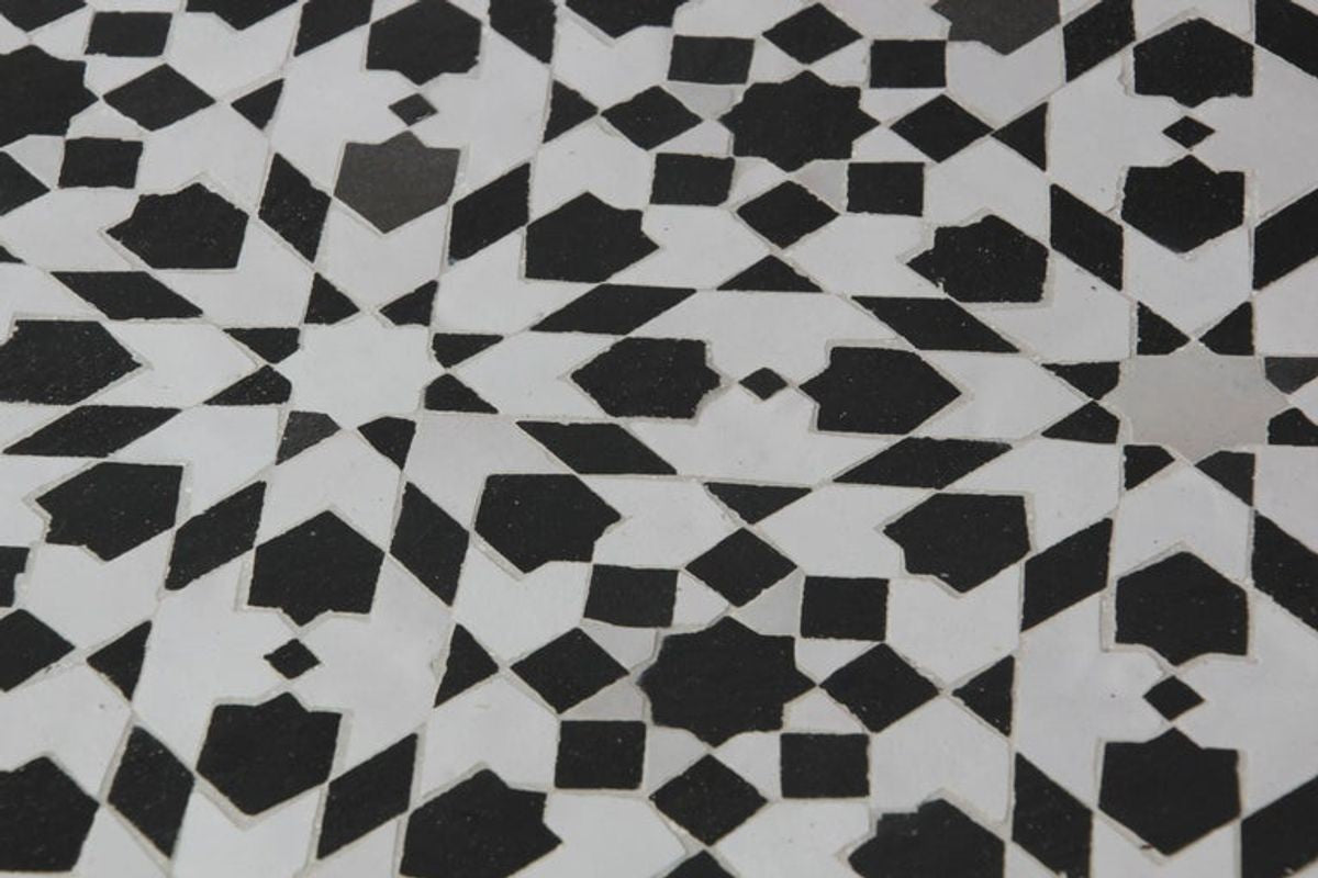 Moroccan Fez Mosaic Tile Coffee Table in Black and White