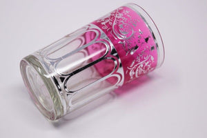 Set of Six Pink Glasses with Silver Raised Moorish Design