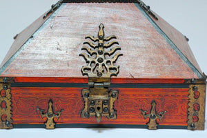 Large Jewelry Dowry Box Lacquered Teak and Brass India 1900