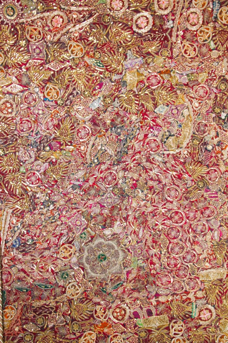 Mughal Embroidered Metal Threaded Tapestry from Rajasthan Framed