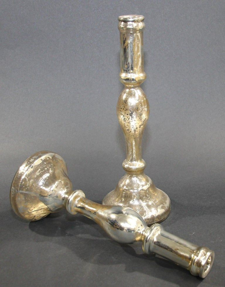 Silvered Mercury Glass Candlesticks, British Colonial Style, 1999