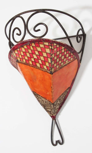 Moroccan Wall Sconce Iron and Hand-painted Parchment