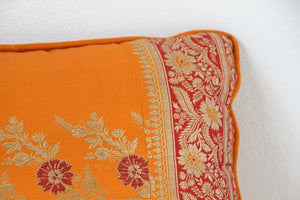 Silk Pillow Custom Made from a Wedding Orange Sari, India
