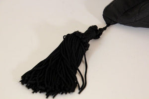 Embroidered Black Silk Decorative Throw Pillow with Tassels