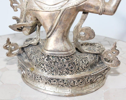 Silvered Metal Manjushri, Sino, Tibetan Buddhist Deity