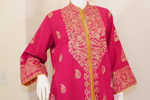 Vintage Moroccan Caftan Hot Pink with Gold, 1970's