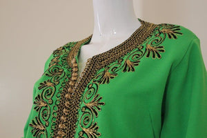 Vintage Moroccan Kaftan Green Maxi Dress circa 1970 Size L