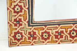 Vintage Moroccan Mirror Hand Painted with Red Moorish Design
