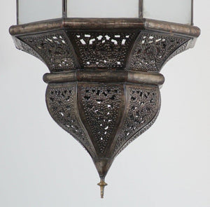 Moroccan Moorish Hanging Metal Lantern with Milky Glass