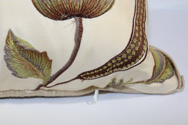 Vintage Throw Decorative Taffeta Pillow Embroidered with Flowers
