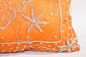 Beaded Orange Throw Pillow Embellished with Sequins