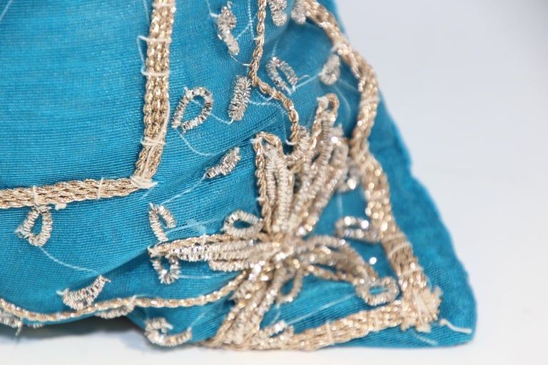 Moorish Throw Pillow Turquoise Embellished with Sequins and Beads