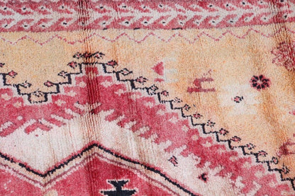 Vintage Moroccan Berber Rug in Saffron, Coral and Black, 71 x 145 in, 1960s