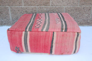Vintage Moroccan Floor Pillow Seat Cushion Made from a Berber Old Rug