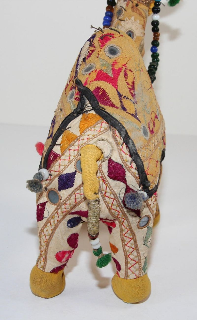 Handcrafted Vintage Stuffed Raj Cotton Embroidered Camel Toy, India, 1950