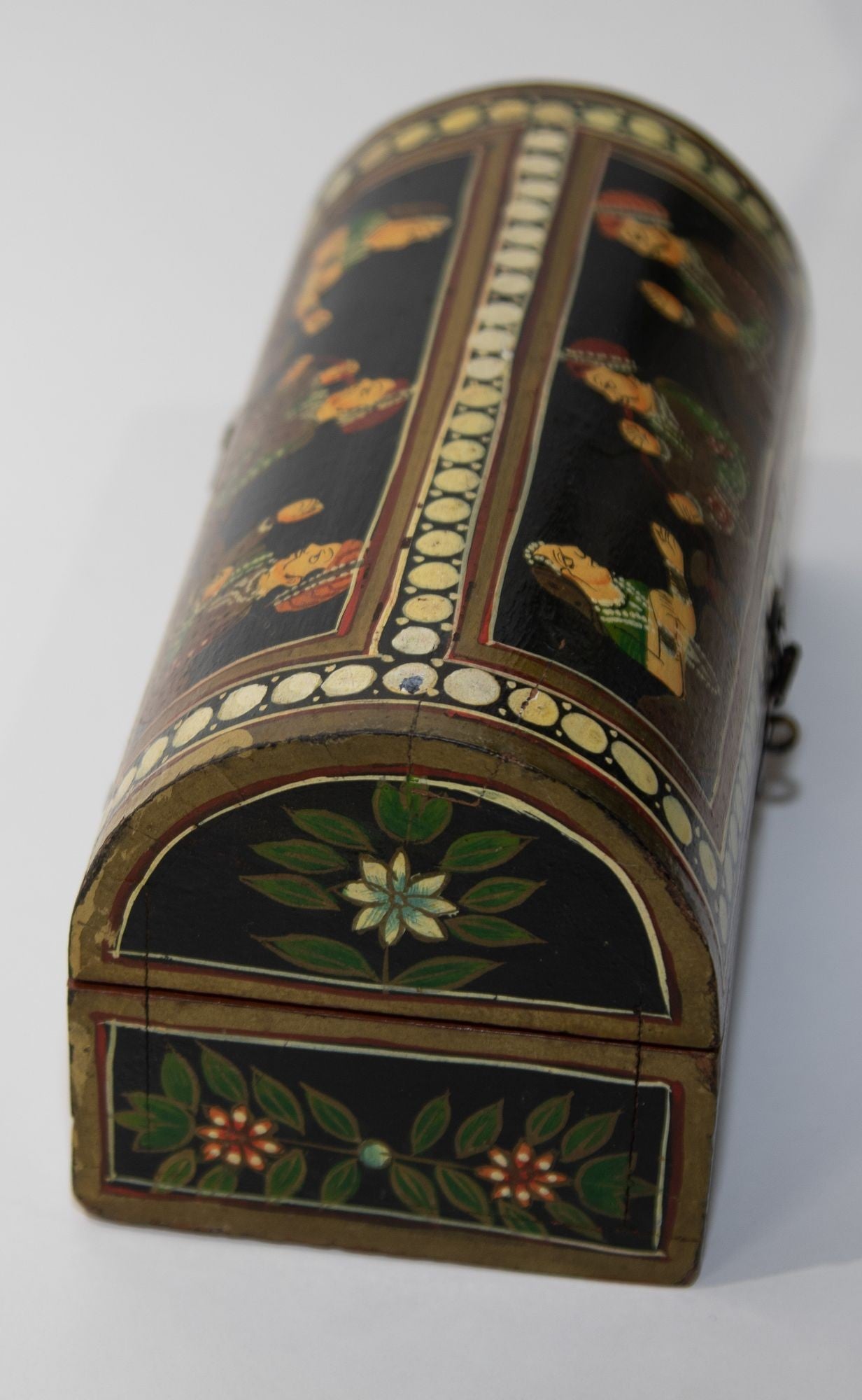 Indian Wood Pen Box with Hand Painted Figural Scenes