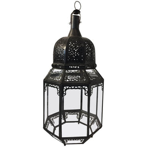 Vintage Moroccan Moorish Octagonal Metal and Glass Candle Lantern
