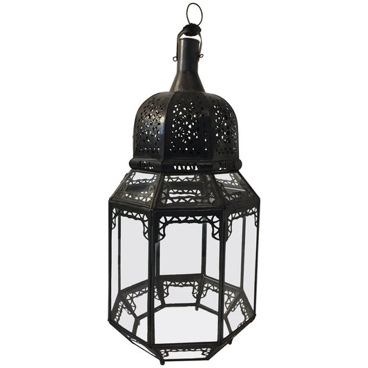 Moroccan Moorish Octagonal Metal and Glass Candle Lantern