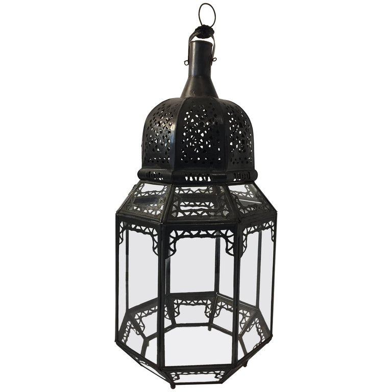 Moroccan Moorish Octagonal Metal and Glass Candle Lantern