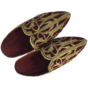 Embroidered Turkish metallic gold thread ethnic flat slippers