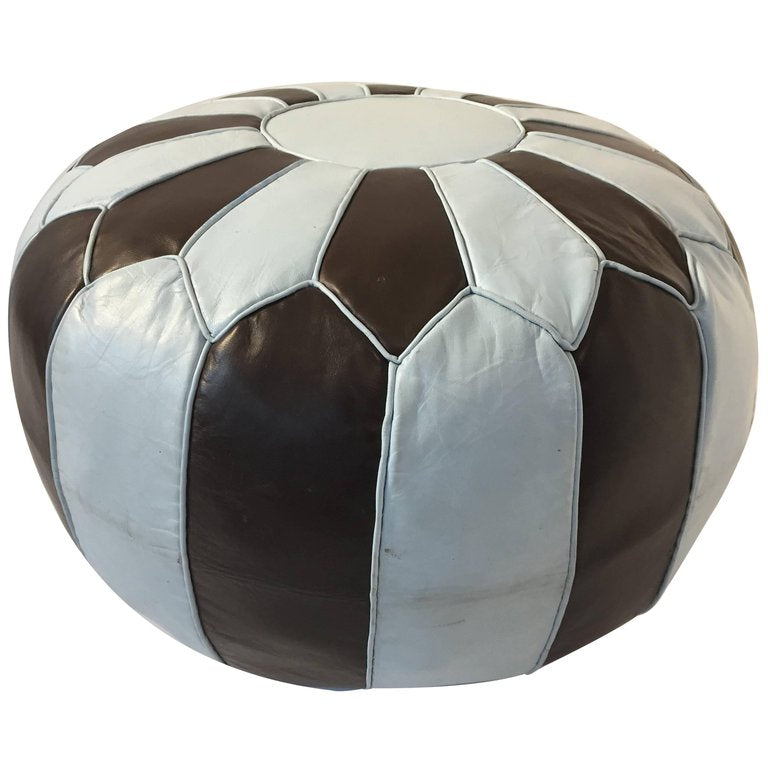 Moroccan Round Leather Pouf Hand-Tooled in Marrakesh