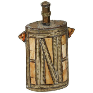 Moroccan Brass Berber Powder Flask Inlaid with Bone