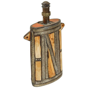 Moroccan Berber Brass Powder Flask with Bone Inlay