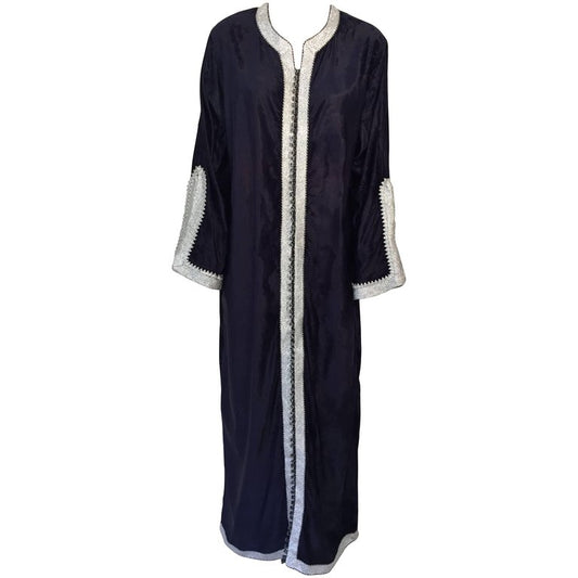 Moroccan Elegant Velvet Kaftan Black and Silver Caftan
