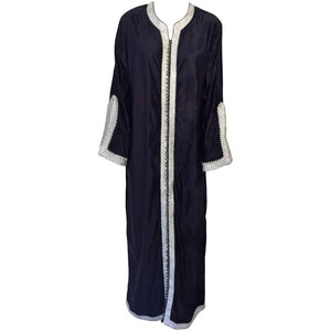 Moroccan Elegant Velvet Kaftan Black and Silver Caftan