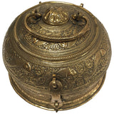 Decorative Large Round Anglo-Indian Brass Box Tea Caddy