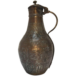 Antique Moorish Tinned Copper Ewer, Hand-Hammered, Oman, 19th Century