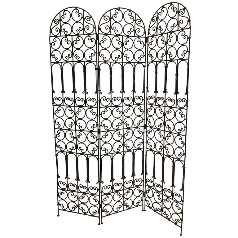 Hand-Forged Iron Three Panels Folding Moorish Screen