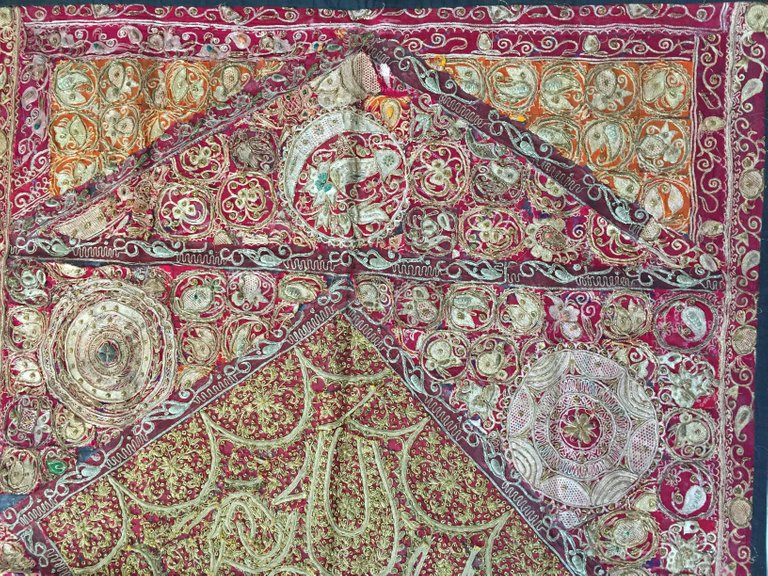 Mughal Hand Embroidered Metal Threaded Tapestry from Rajasthan, India