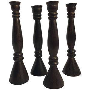 Set of Four Tall Hand-Carved Wood Candlesticks