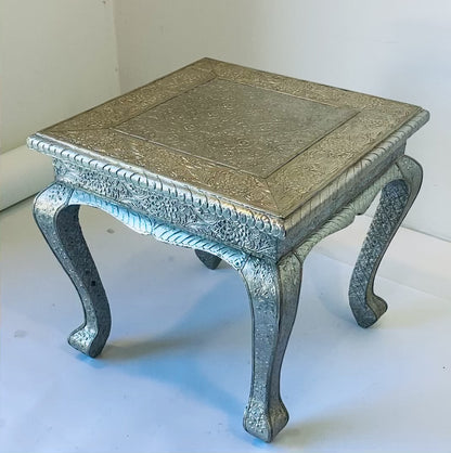 Vintage Anglo-Indian Low Table, Silver Clad Wood, Hand-Hammered, 1950