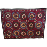 Large Vintage Uzbek Suzani Needlework Textile Blanket or Tapestry