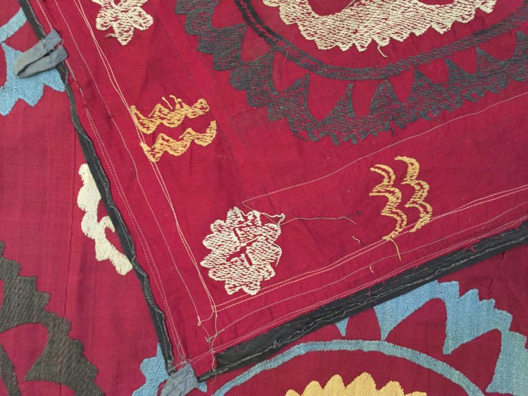 Large Vintage Uzbek Suzani Needlework Textile Blanket or Tapestry