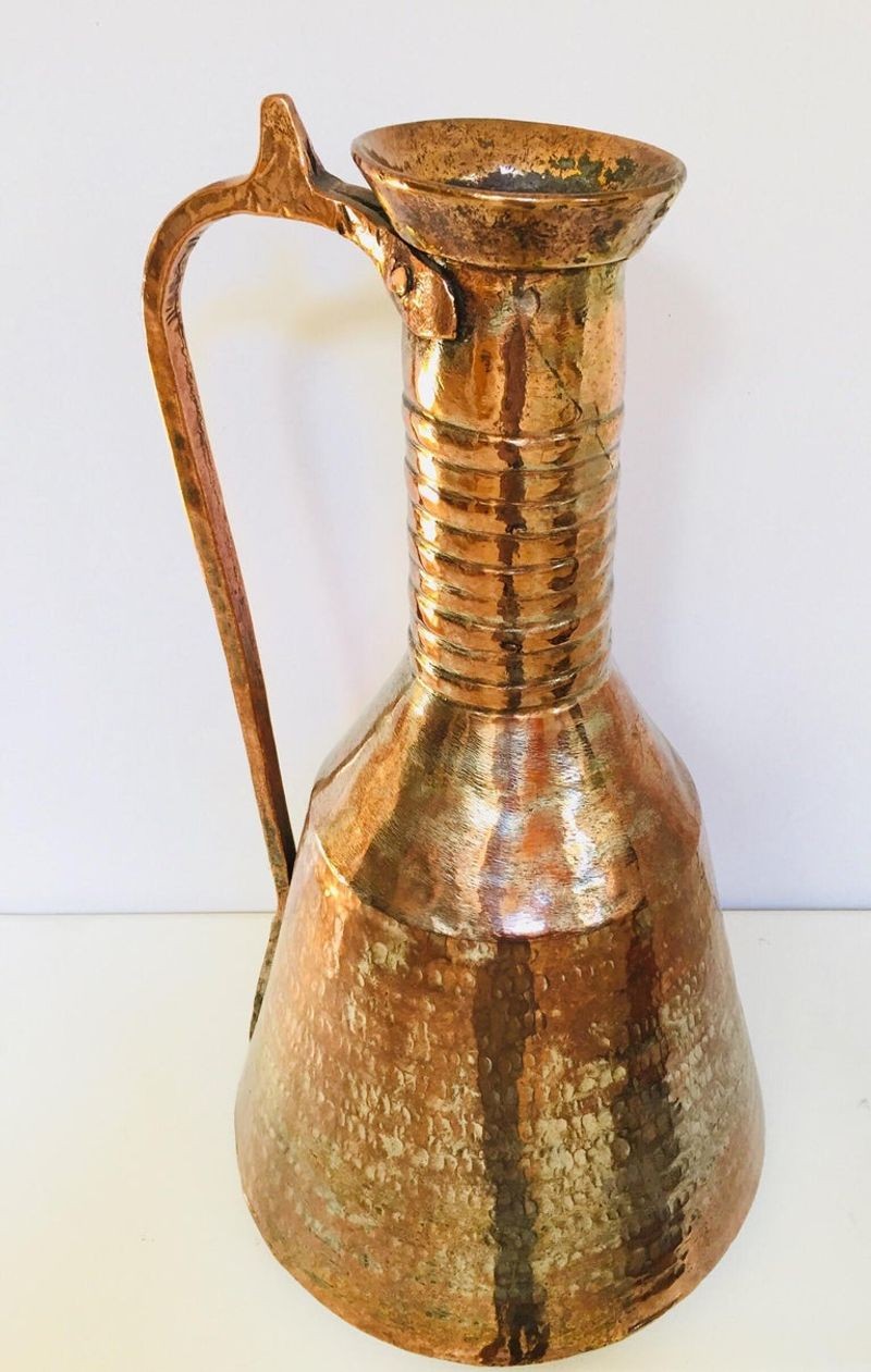 19th Century Persian Tinned Copper Water Ewer with Brass Handle, Islamic Art