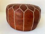 Moroccan Hand Tooled Brown Leather Pouf