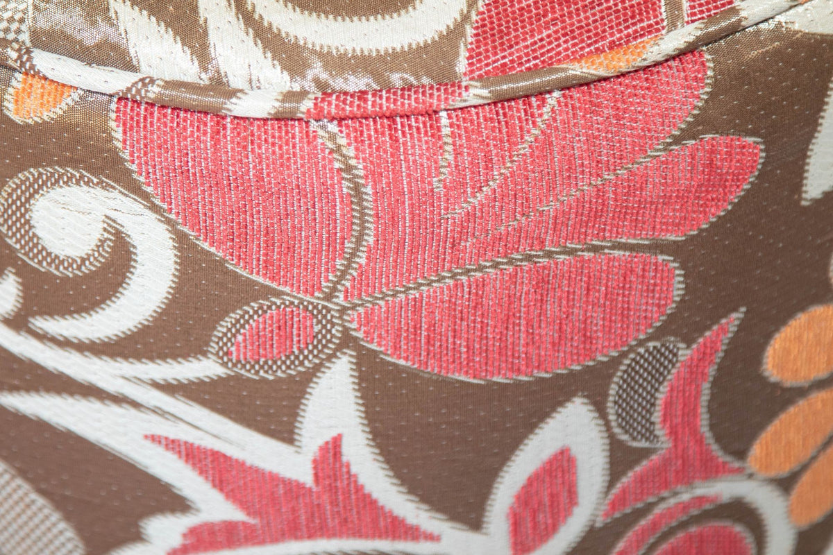 Vintage Moroccan Round Pouf Ottoman in 1970s Psychedelic Floral Velvet