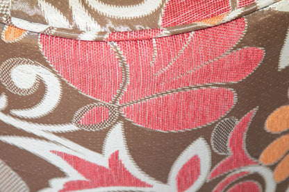 Vintage Moroccan Round Pouf Ottoman in 1970s Psychedelic Floral Velvet