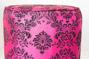 Post Modern Upholstered Moroccan Art Deco Style Pouf in Hot Fuchsia Color