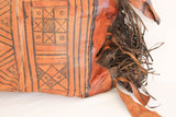 African Tuareg Hand-Tooled Leather Pillow with Fringes