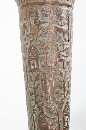 Antique Copper Vase with Hindu Scenes, 19th Century