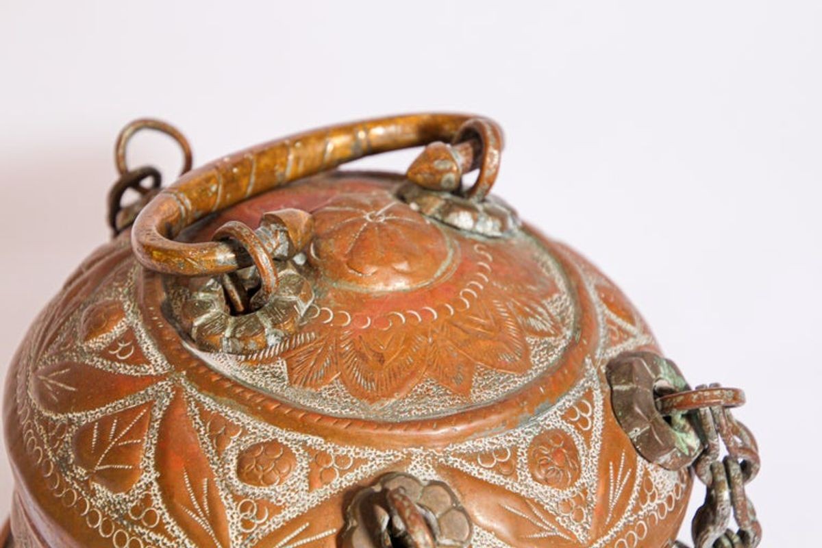 Rajasthani Decorative Brass Lidded Betel Caddy Box