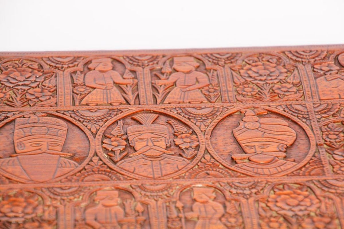 Large Early 19th Century Antique Hand Carved Wooden Mughal Decorative Box