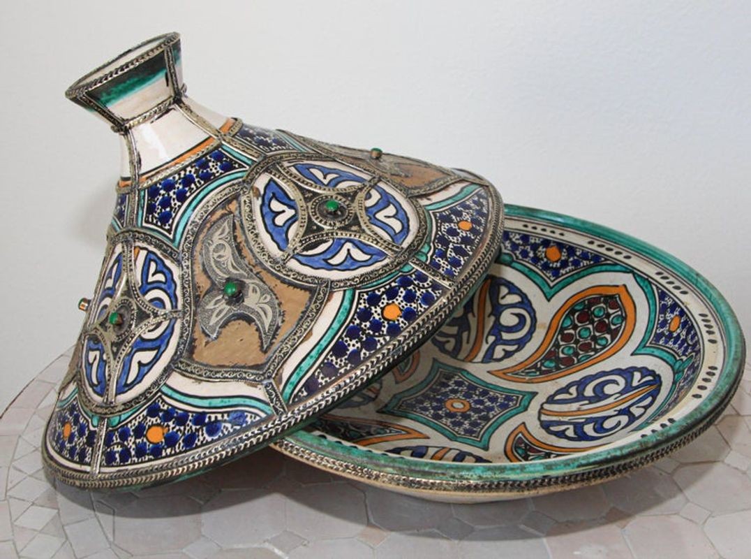 Moroccan Ceramic Bowl with Lid Tajine from Fez Polychrome