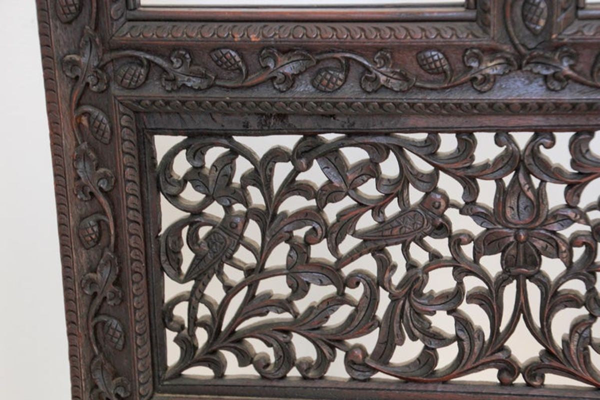 19th Century Anglo-Indian Mughal Carved Hardwood Three-Panel Screen, circa 1880